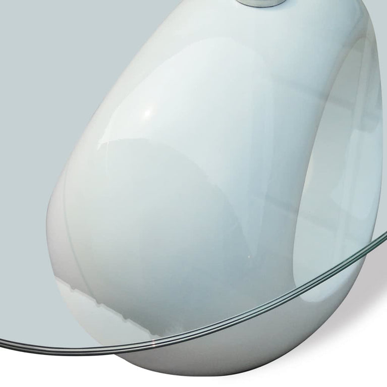Salontafel met ovaal glazen tafelblad hoogglans wit MeubelReus