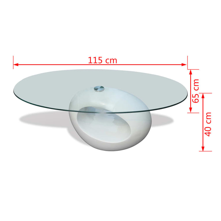 Salontafel met ovaal glazen tafelblad hoogglans wit MeubelReus