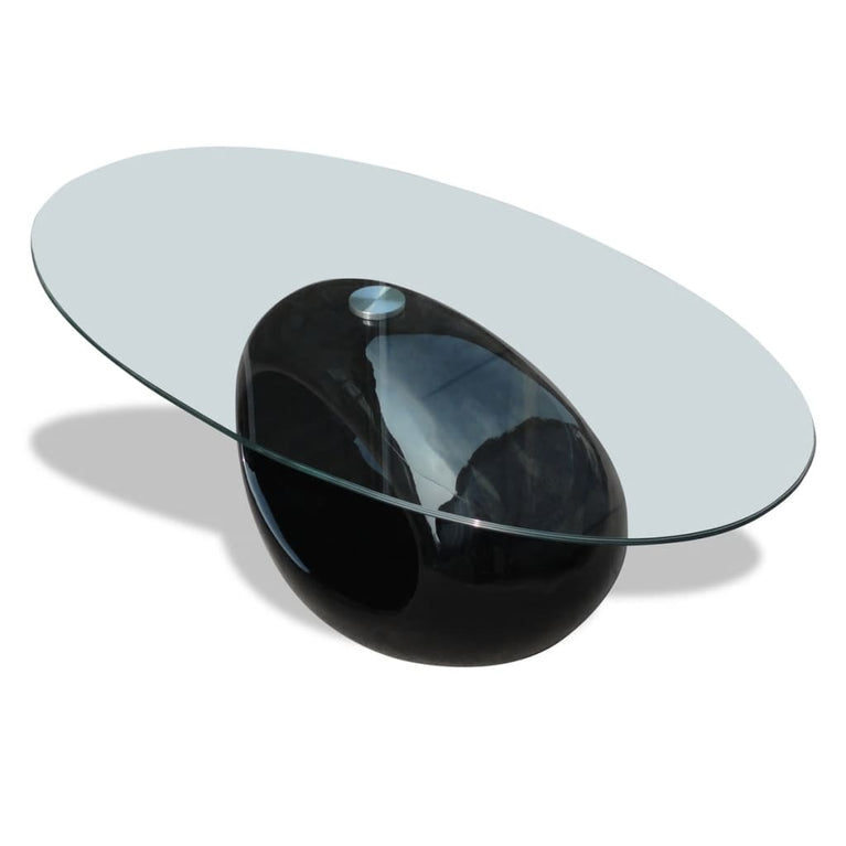 Salontafel met ovale glazen tafelblad hoogglans zwart MeubelReus