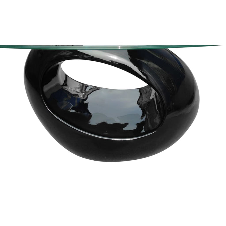 Salontafel met ovale glazen tafelblad hoogglans zwart MeubelReus