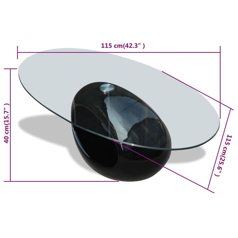 Salontafel met ovale glazen tafelblad hoogglans zwart MeubelReus