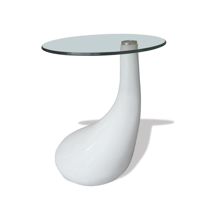 Salontafel met rond glazen tafelblad hoogglans wit MeubelReus