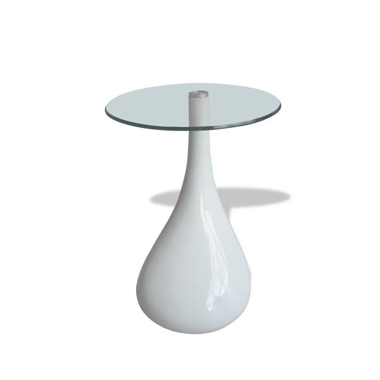 Salontafel met rond glazen tafelblad hoogglans wit MeubelReus