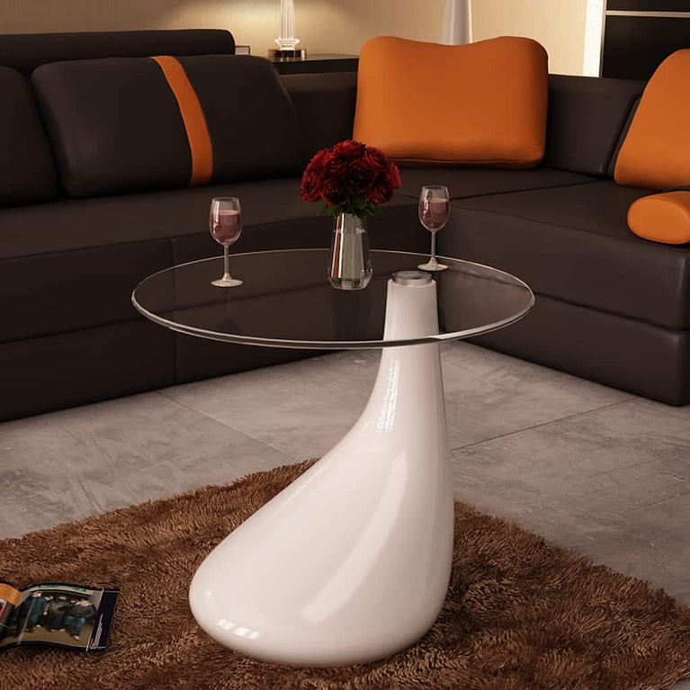 Salontafel met rond glazen tafelblad hoogglans wit MeubelReus