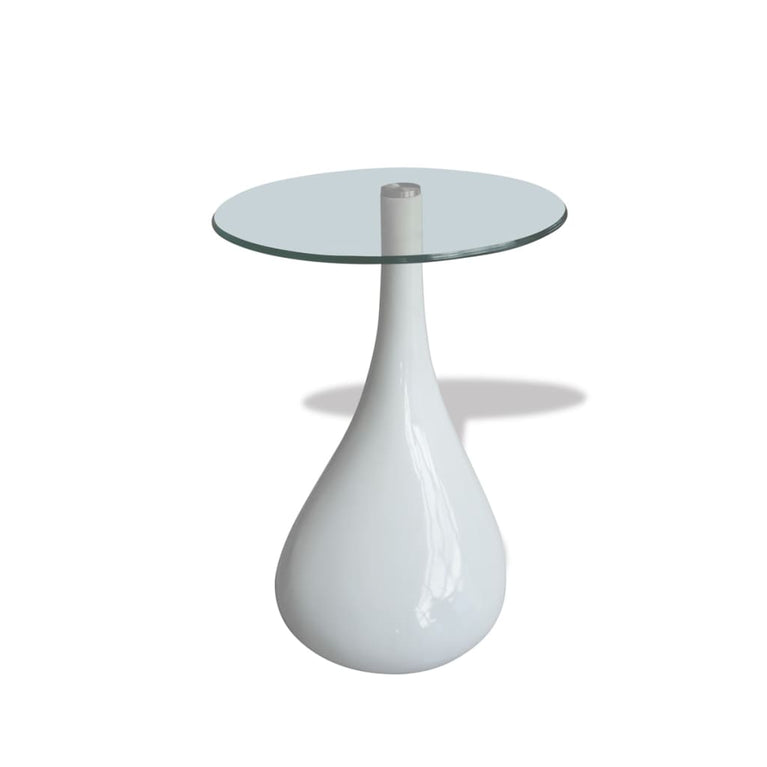Salontafel met rond glazen tafelblad hoogglans wit 2 st MeubelReus