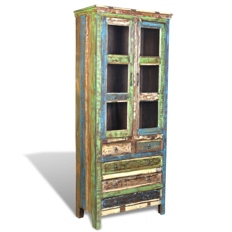 Boekenkast met 5 lades en 2 deuren gerecycled hout meerkleurig MeubelReus