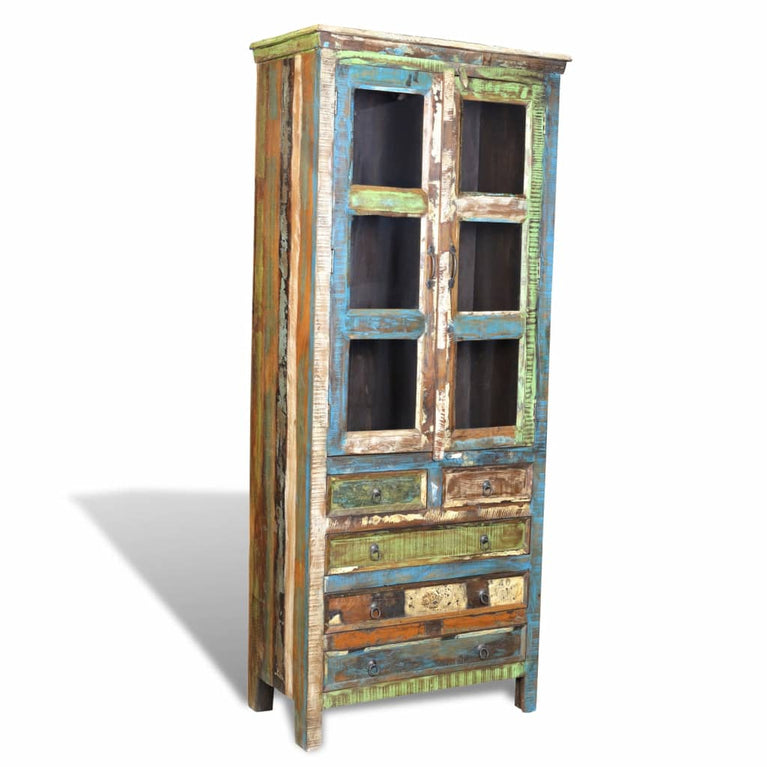 Boekenkast met 5 lades en 2 deuren gerecycled hout meerkleurig MeubelReus