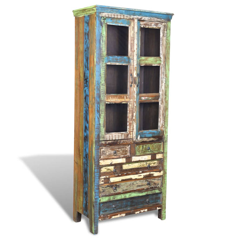 Boekenkast met 5 lades en 2 deuren gerecycled hout meerkleurig MeubelReus