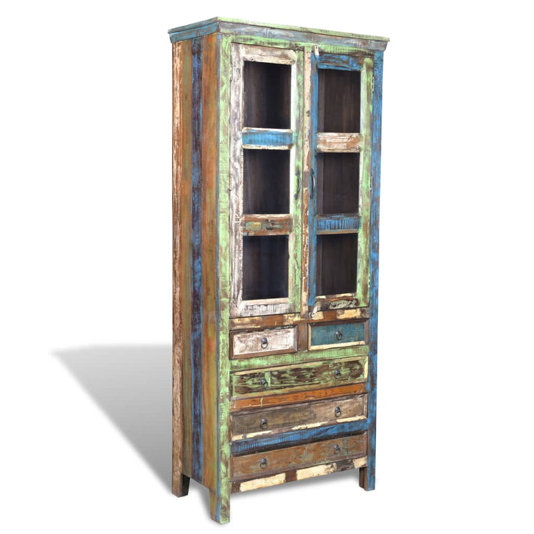 Boekenkast met 5 lades en 2 deuren gerecycled hout meerkleurig MeubelReus