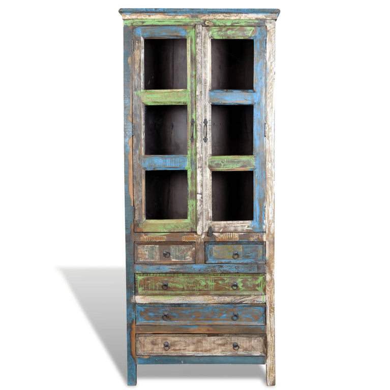 Boekenkast met 5 lades en 2 deuren gerecycled hout meerkleurig MeubelReus