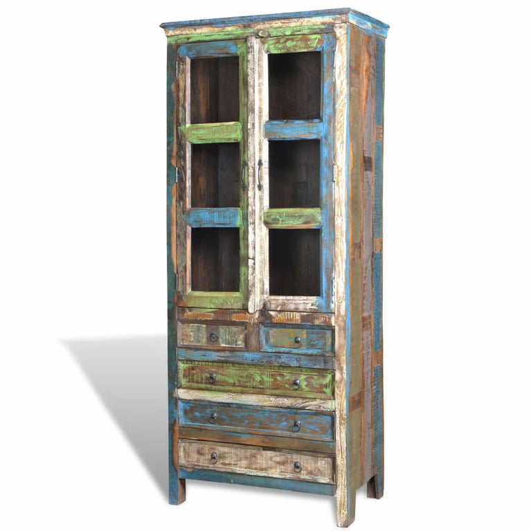 Boekenkast met 5 lades en 2 deuren gerecycled hout meerkleurig MeubelReus