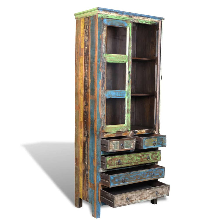 Boekenkast met 5 lades en 2 deuren gerecycled hout meerkleurig MeubelReus