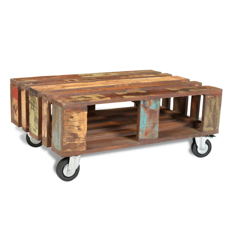 Salontafel met 4 wielen gerecycled hout MeubelReus