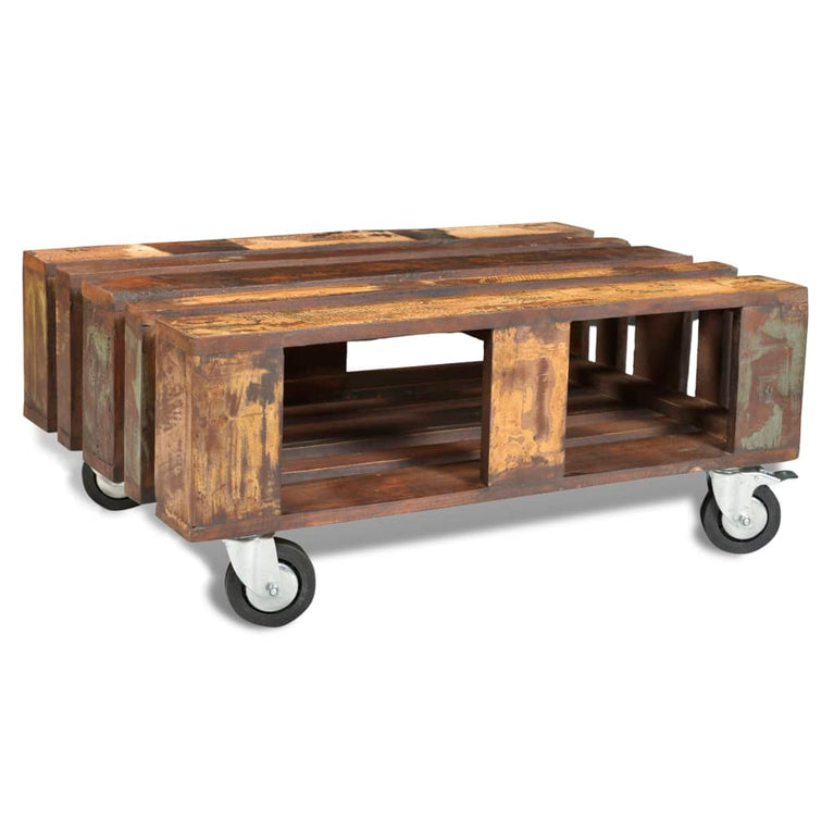 Salontafel met 4 wielen gerecycled hout MeubelReus