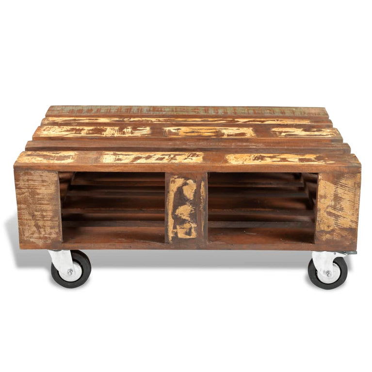 Salontafel met 4 wielen gerecycled hout MeubelReus