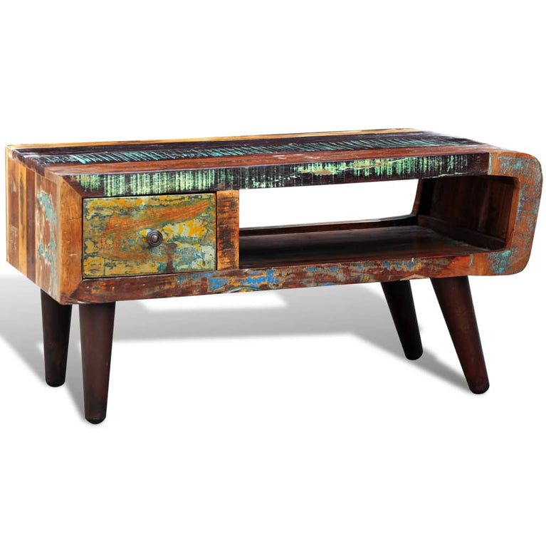 Salontafel met 1 gewelfde rand en 1 lade gerecycled hout MeubelReus