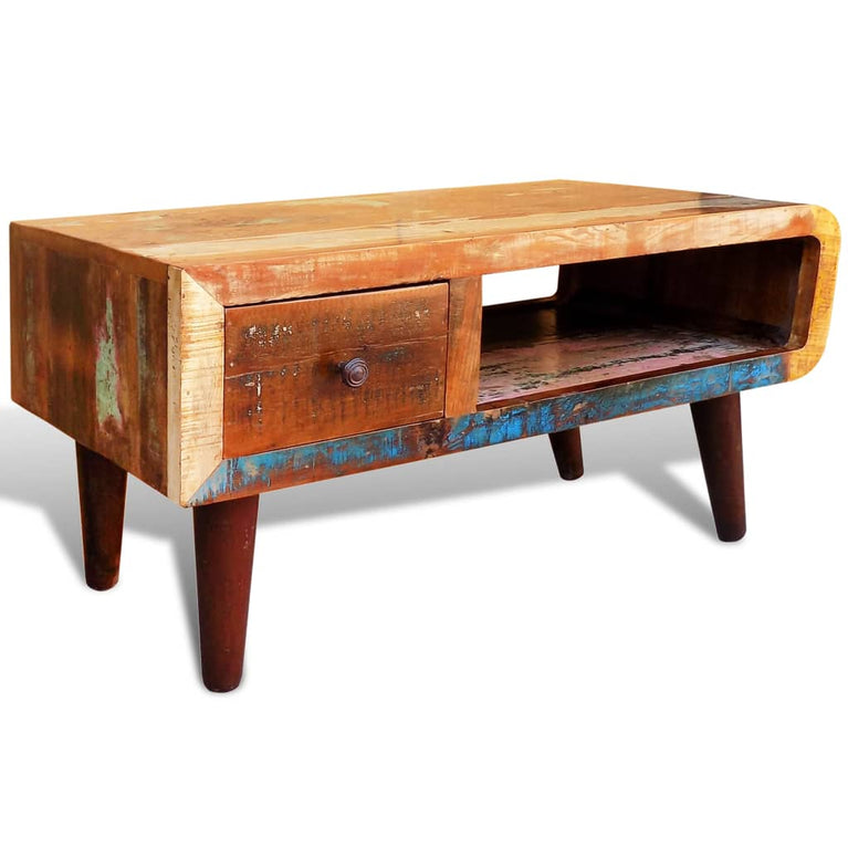 Salontafel met 1 gewelfde rand en 1 lade gerecycled hout MeubelReus