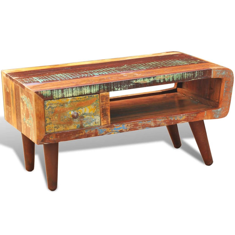 Salontafel met 1 gewelfde rand en 1 lade gerecycled hout MeubelReus