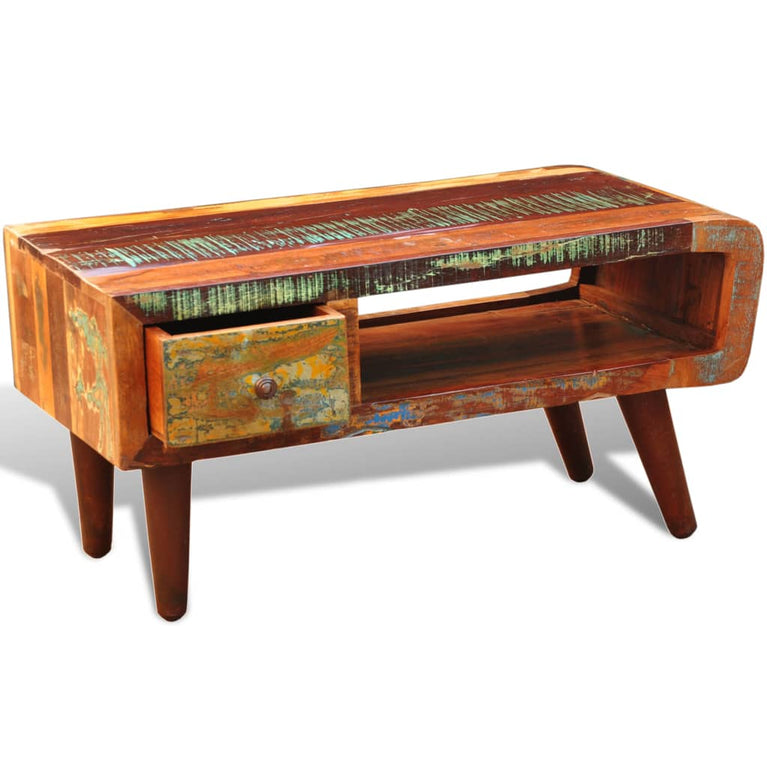 Salontafel met 1 gewelfde rand en 1 lade gerecycled hout MeubelReus