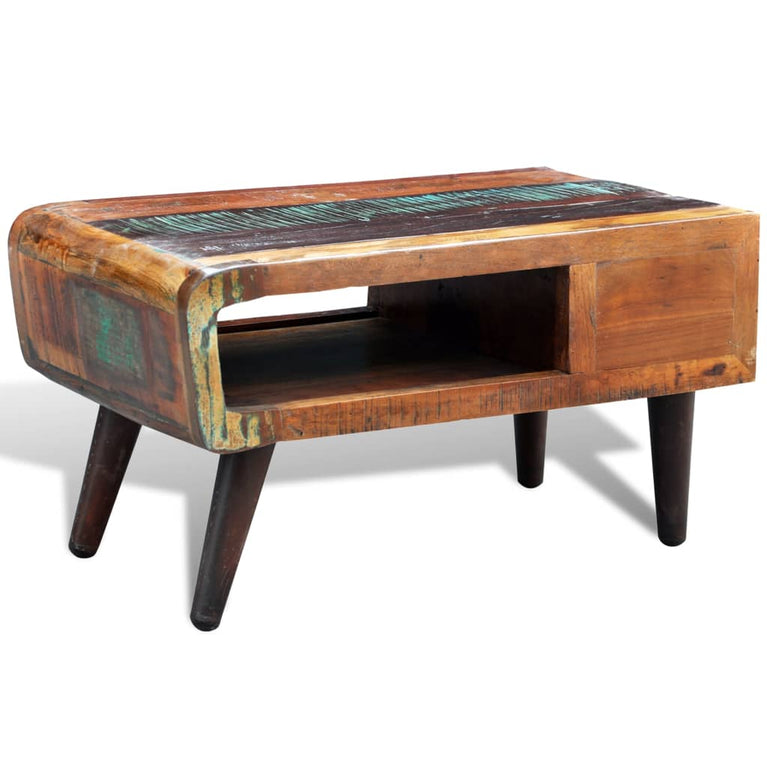 Salontafel met 1 gewelfde rand en 1 lade gerecycled hout MeubelReus