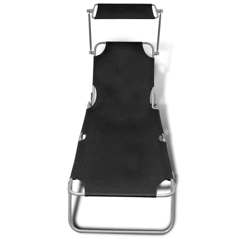 Ligbed inklapbaar met luifel staal en stof zwart MeubelReus