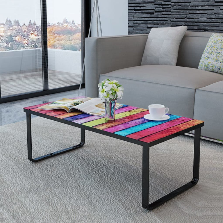 Salontafel met regenboog-print glazen tafelblad MeubelReus