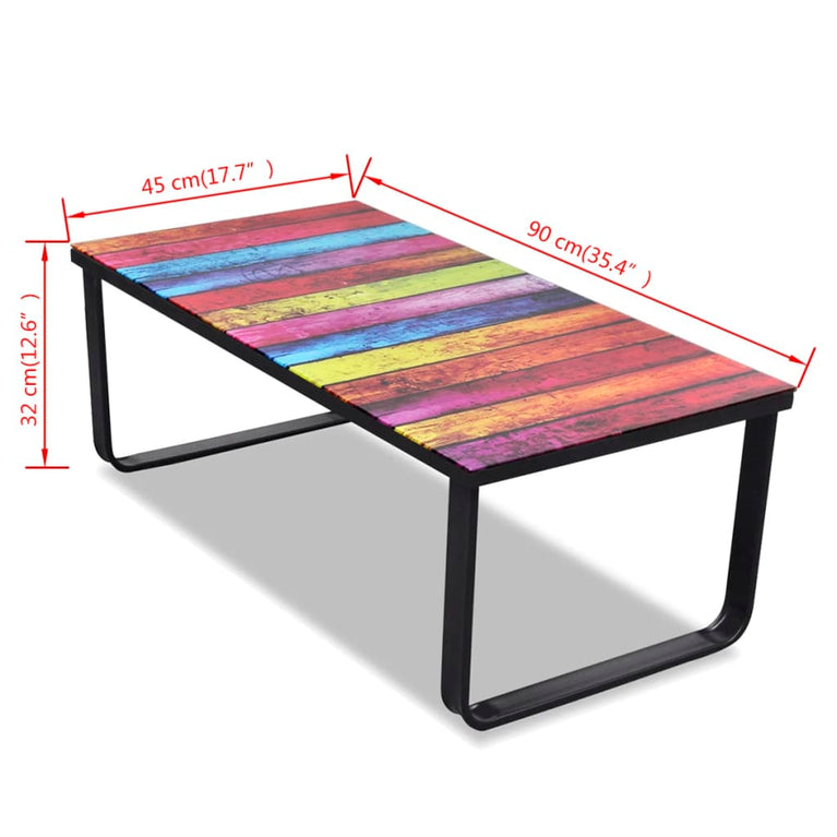 Salontafel met regenboog-print glazen tafelblad MeubelReus