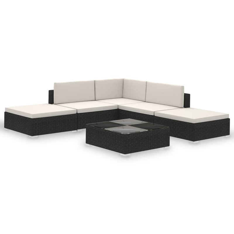 6-delige Loungeset met kussens poly rattan zwart MeubelReus