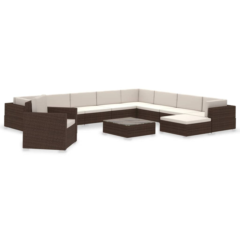 12-delige Loungeset met kussens poly rattan bruin MeubelReus