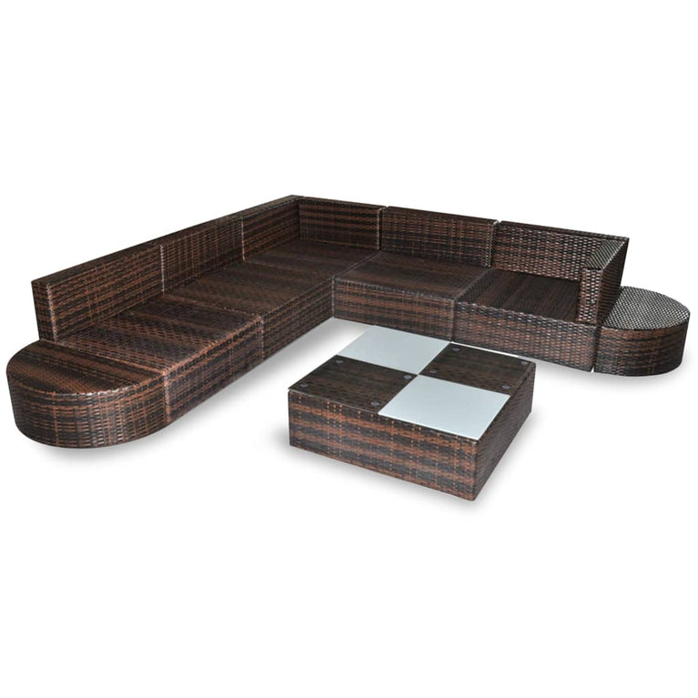 8-delige Loungeset met kussens poly rattan bruin