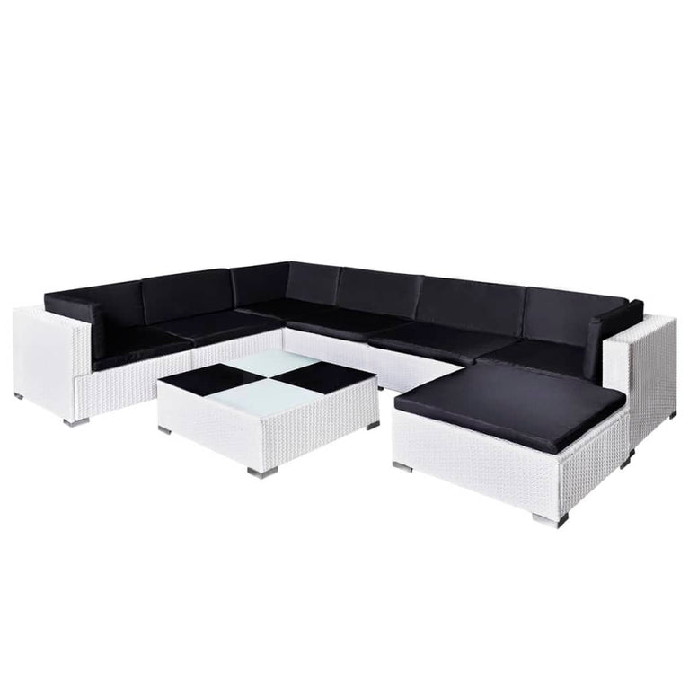8-delige Loungeset met kussens poly rattan wit MeubelReus