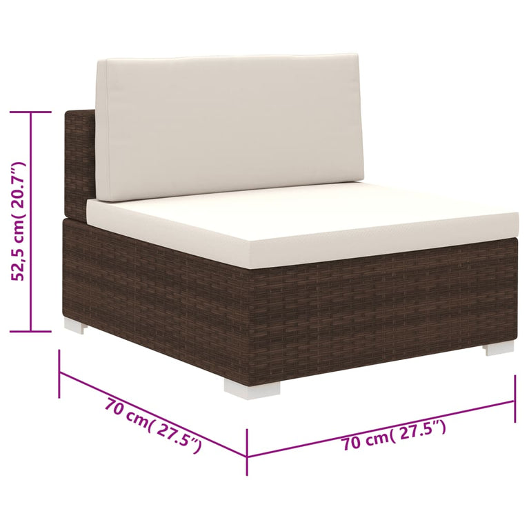 6-delige Loungeset met kussens poly rattan bruin