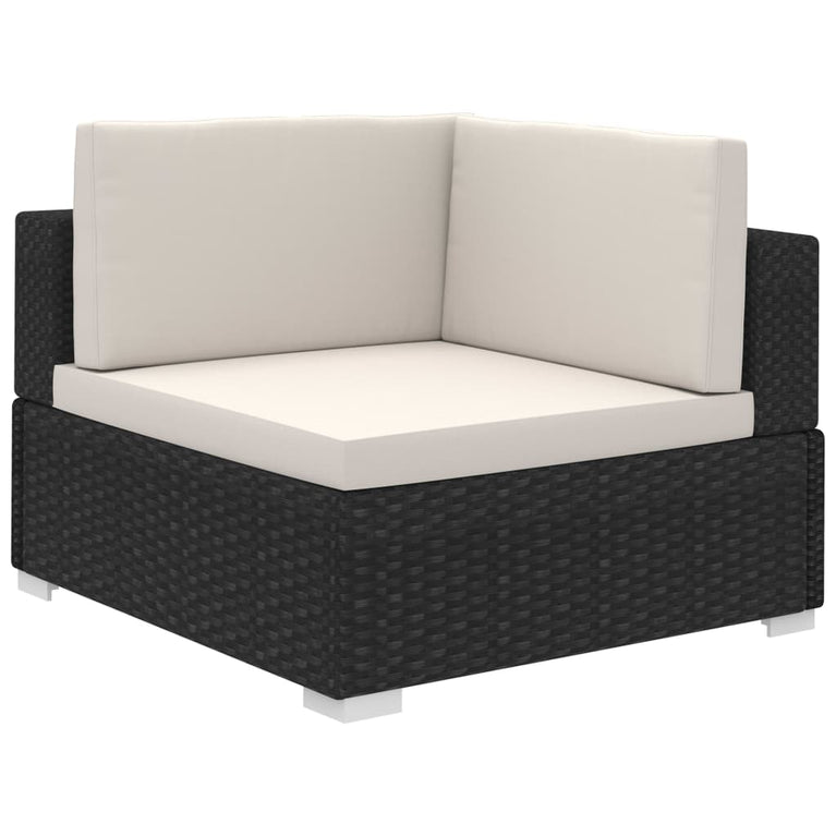6-delige Loungeset met kussens poly rattan zwart