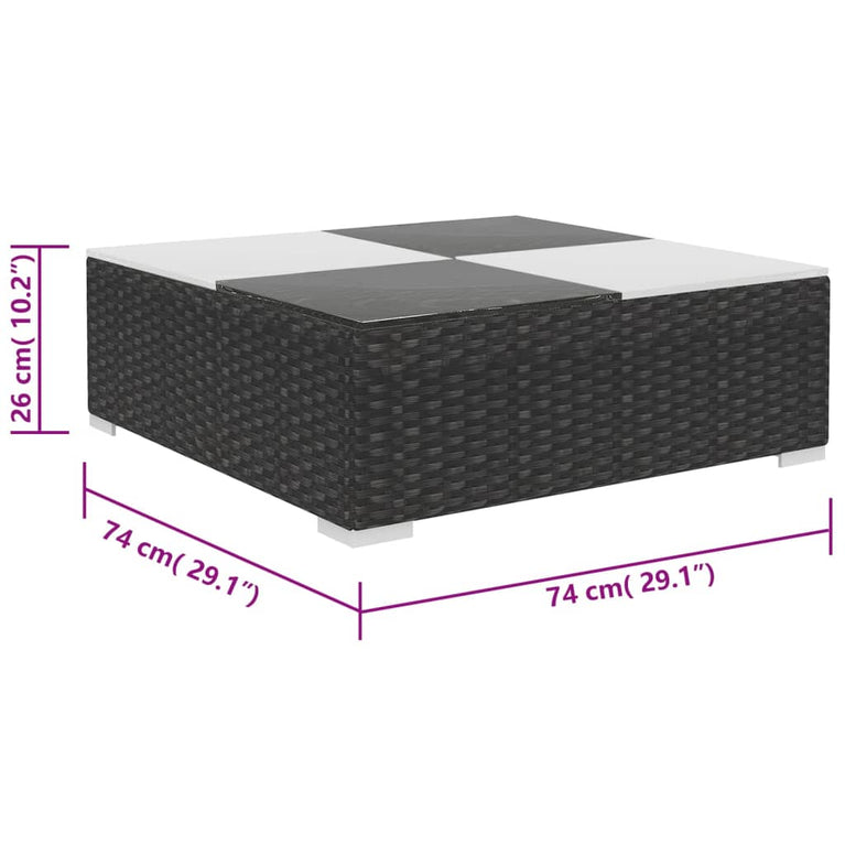 6-delige Loungeset met kussens poly rattan zwart