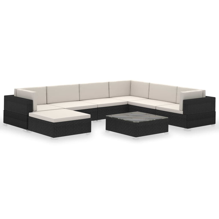 8-delige Loungeset met kussens poly rattan zwart MeubelReus