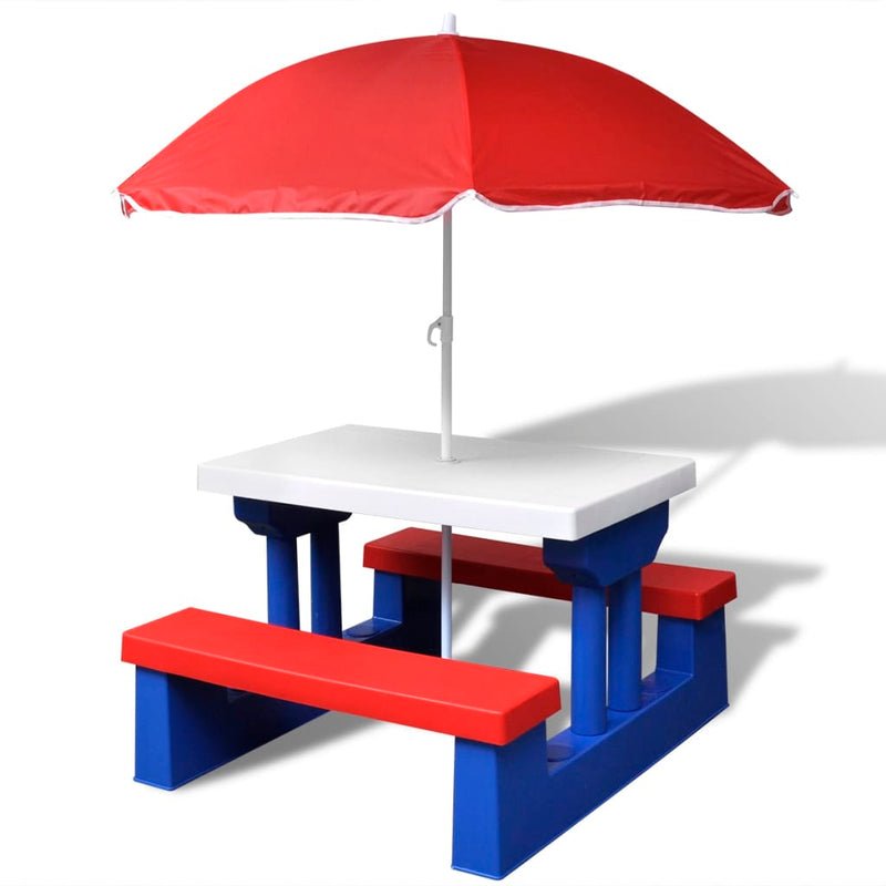 Kinderpicknicktafel met banken en parasol meerkleurig MeubelReus