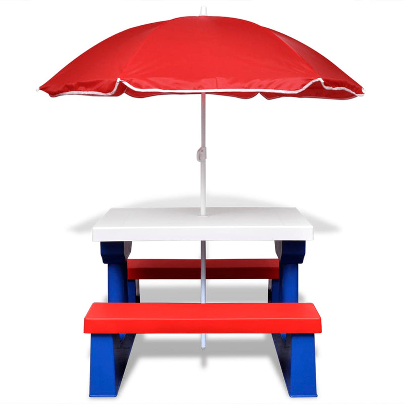 Kinderpicknicktafel met banken en parasol meerkleurig MeubelReus