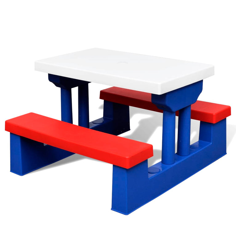 Kinderpicknicktafel met banken en parasol meerkleurig MeubelReus