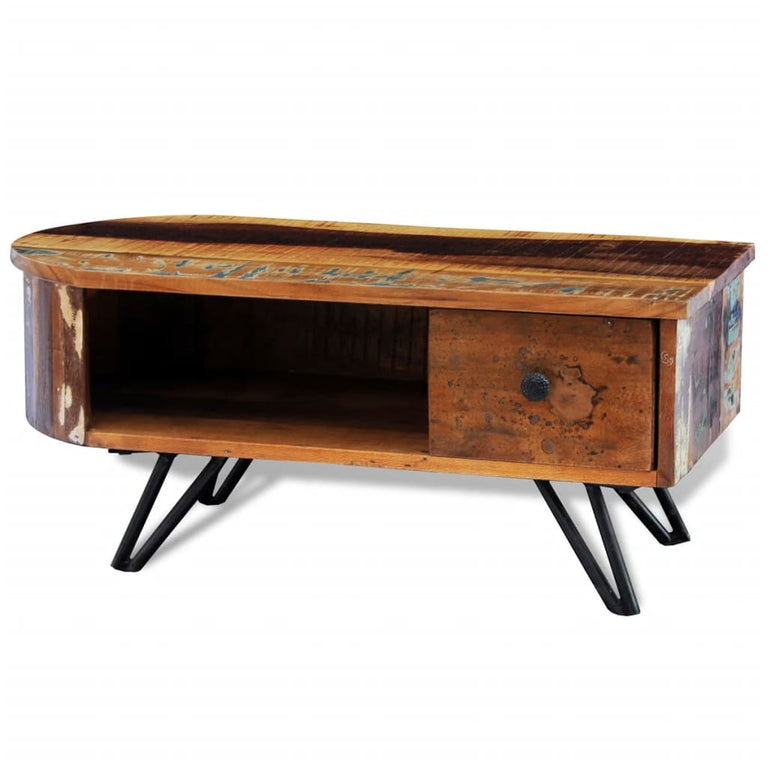 Salontafel met ijzeren poten gerecycled hout MeubelReus