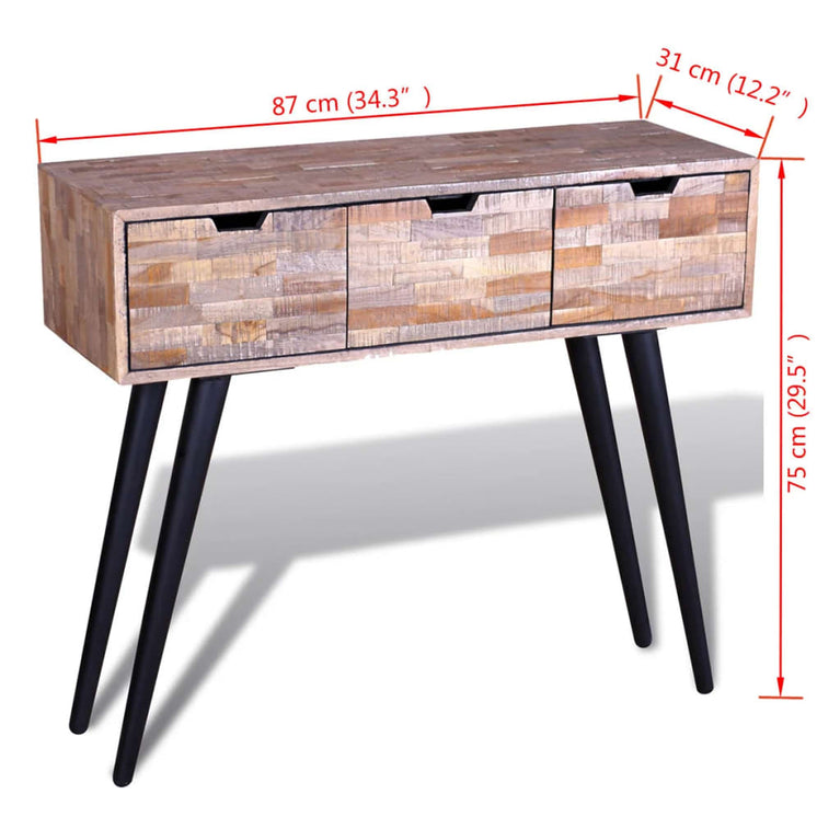 Wandtafel met 3 lades gerecycled teakhout MeubelReus