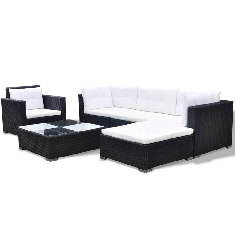 6-delige Loungeset met kussens poly rattan zwart MeubelReus