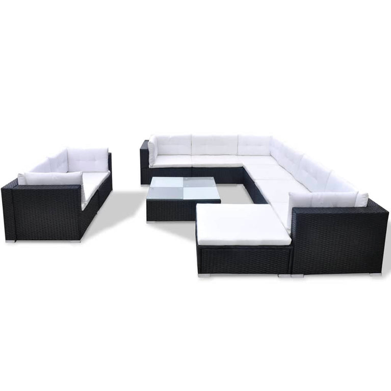 10-delige Loungeset met kussens poly rattan zwart MeubelReus