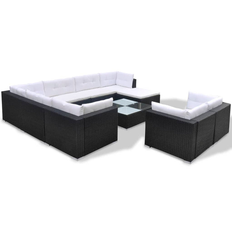 10-delige Loungeset met kussens poly rattan zwart MeubelReus