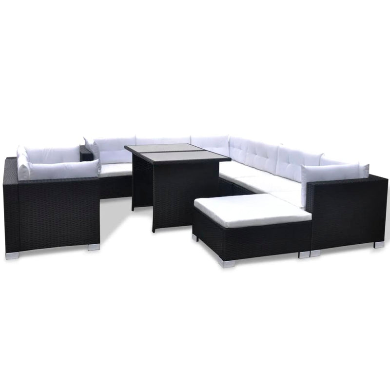 10-delige Loungeset met kussens poly rattan zwart MeubelReus