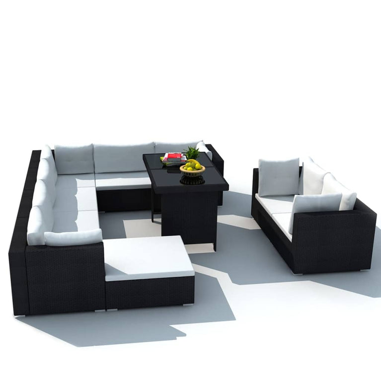 10-delige Loungeset met kussens poly rattan zwart MeubelReus