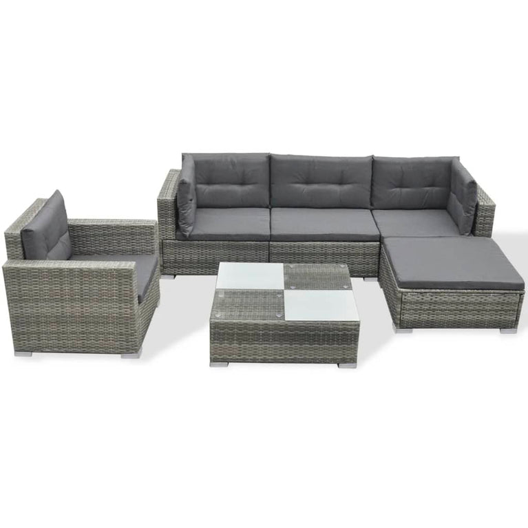 6-delige Loungeset met kussens poly rattan grijs MeubelReus