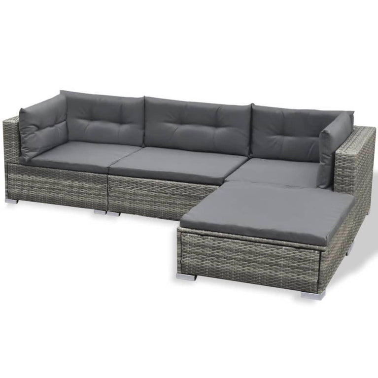 6-delige Loungeset met kussens poly rattan grijs MeubelReus