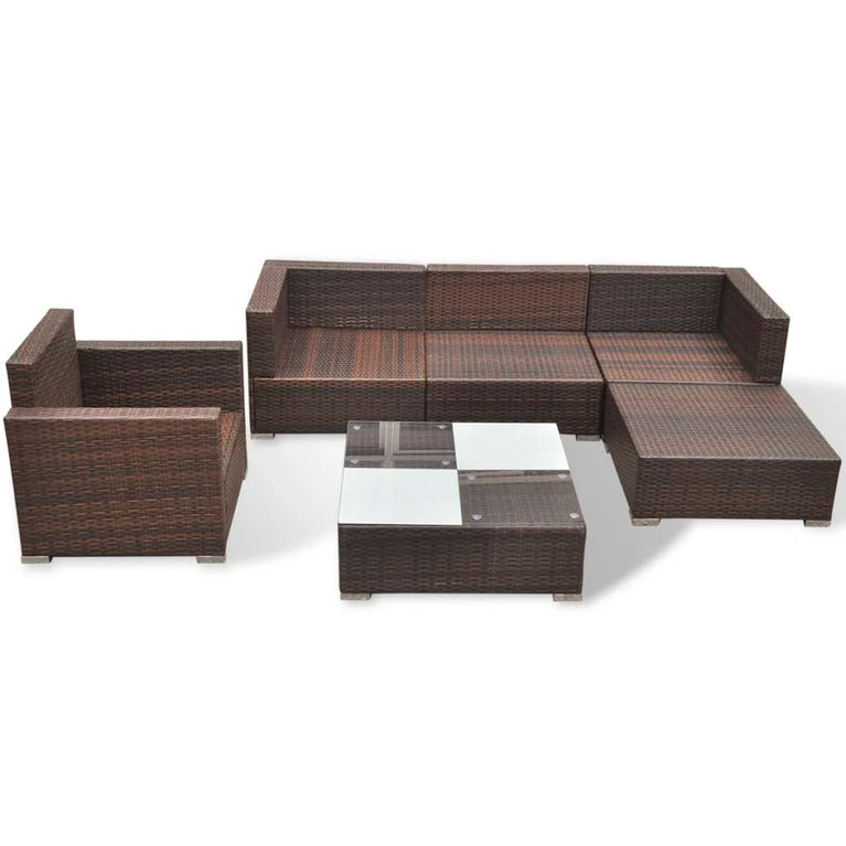 6-delige Loungeset met kussens poly rattan bruin MeubelReus