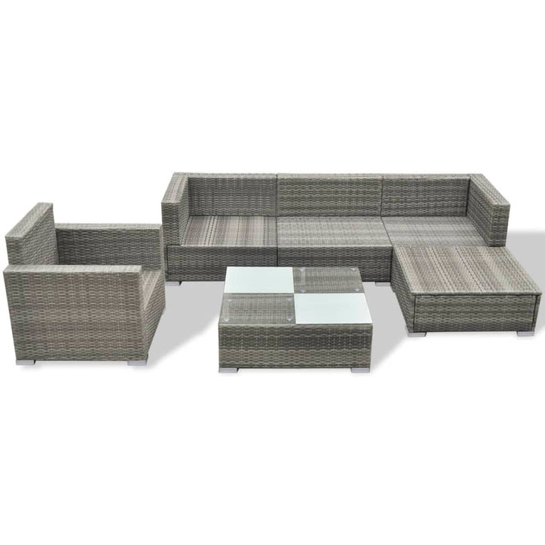 6-delige Loungeset met kussens poly rattan grijs