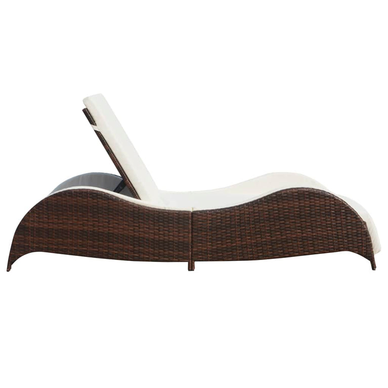 Ligbed met kussen poly rattan bruin MeubelReus